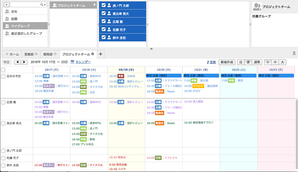 組織やチームでの予定共有